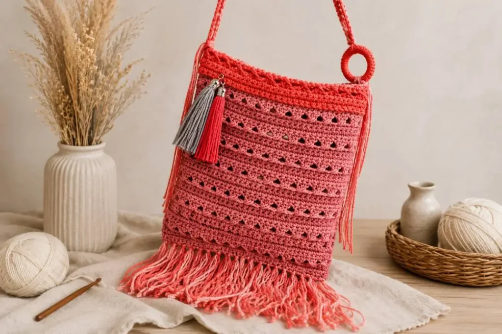 Kostenlose Häkelanleitung: Boho-Tasche mit Quasten