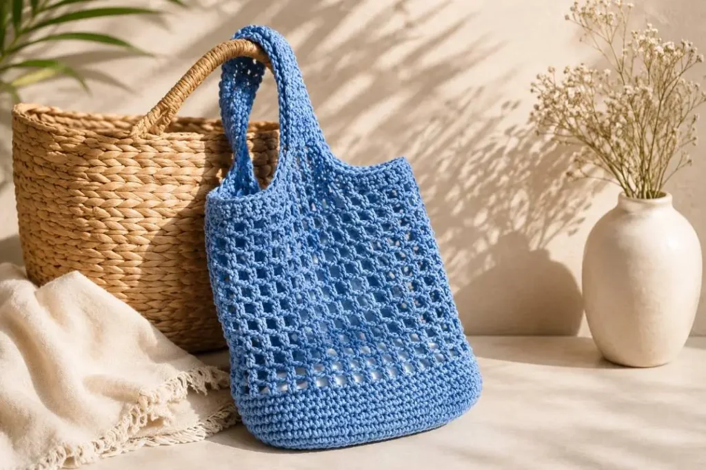 Häkelanleitung Tasche im Netzmuster Katia Raffia X-Treme