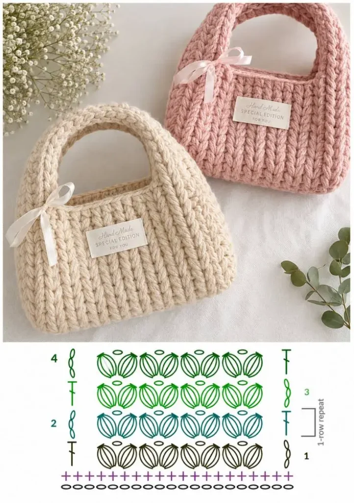 Gehäkelte Taschen – Nahaufnahme einer texturierten Häkeloberfläche