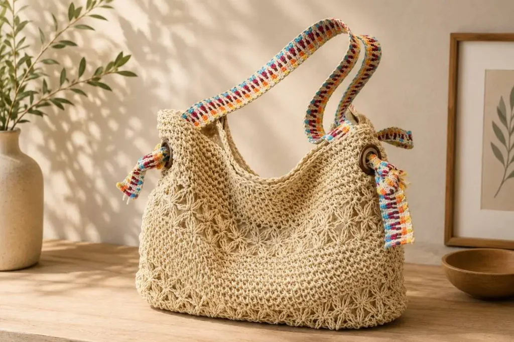Vintage-Tasche mit bunten Fransen-Details