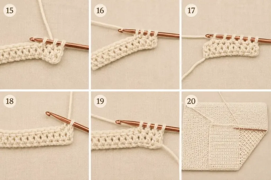 Häkelanleitung Crossbody Tasche – Technikfotos für fortlaufende Reihen und Zusammenbau