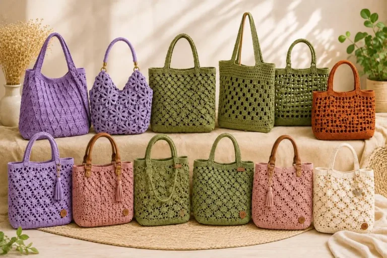 Beuteltasche häkeln mit modernem Muster, Kordelzug und stilvollem Design