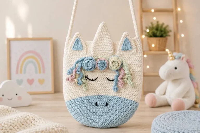 Einhorn Tasche häkeln – süße gehäkelte Tasche für Kinder mit Einhorn-Motiv
