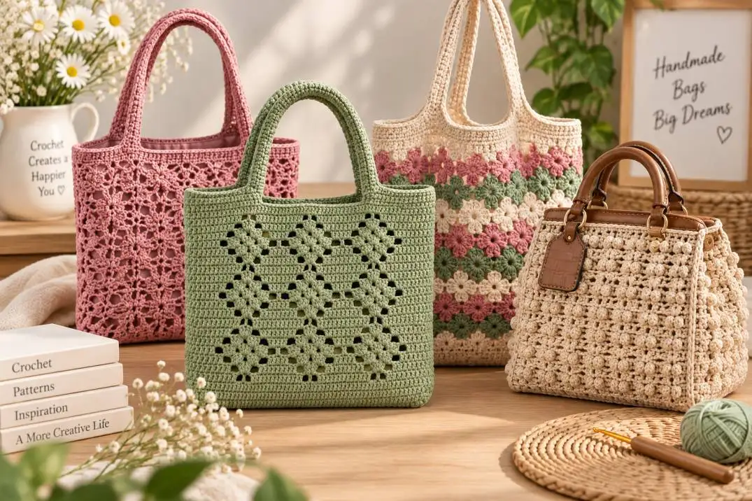 Einzigartige Häkeltaschen mit kreativen Mustern, besonderen Details und individuellen Designs