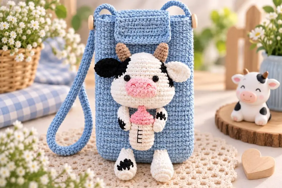 Handytasche mit Kuhmotiv häkeln