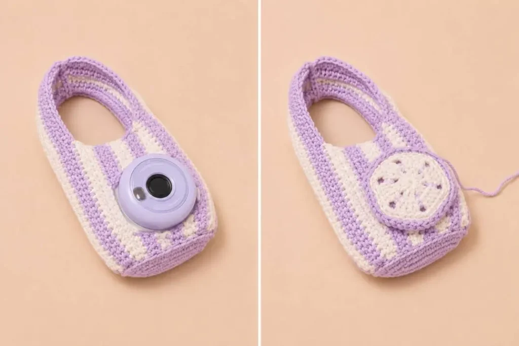 Memoir Bag häkeln – fertige Tasche mit und ohne Objektivdeckel