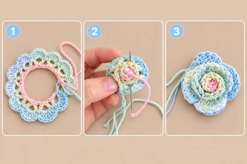 Einhorn Tasche häkeln – Haarröschen aufrollen