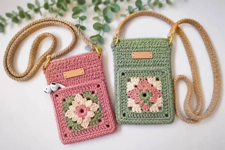 Handytasche mit Blumenmuster häkeln – elegante Umhängetasche mit dekorativer Sternlilien-Blüte