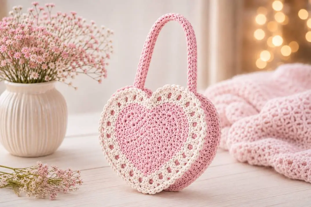 Herz Geschenktasche häkeln – süße gehäkelte Geschenktasche für Kinder mit Herzmotiv