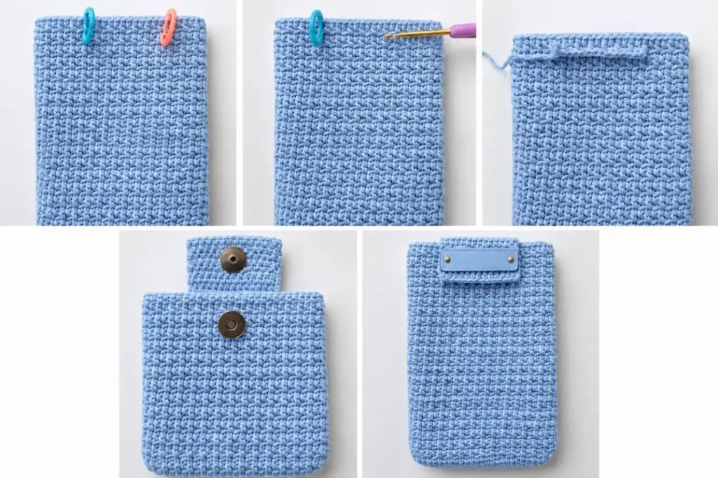 Klappe häkeln bei der Handytasche mit Kuhmotiv häkeln