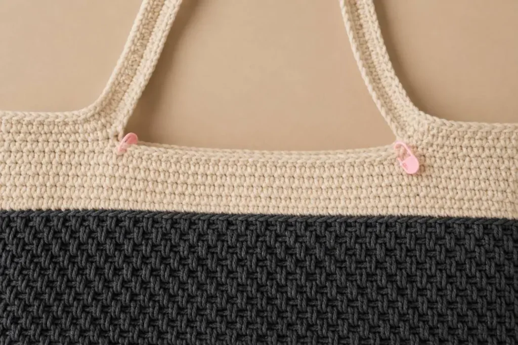 Spike Stitch Tasche häkeln – Maschenmarkierer für Trägerposition