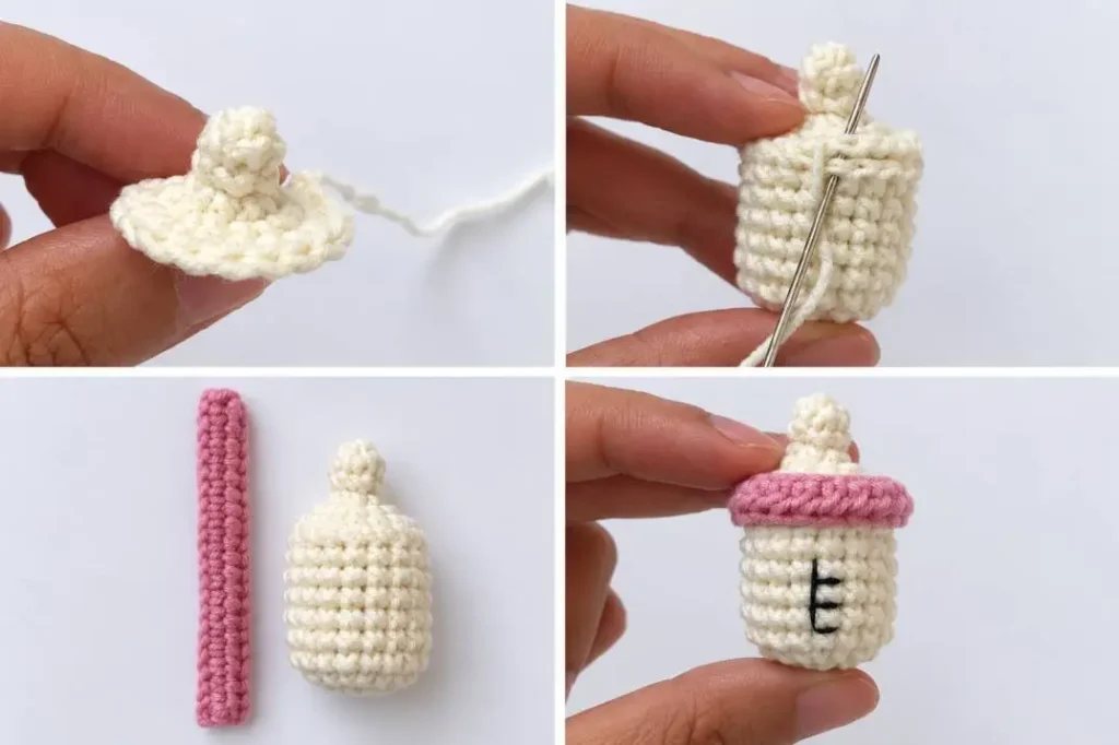 Milchfläschchen häkeln für die Handytasche mit Kuhmotiv häkeln