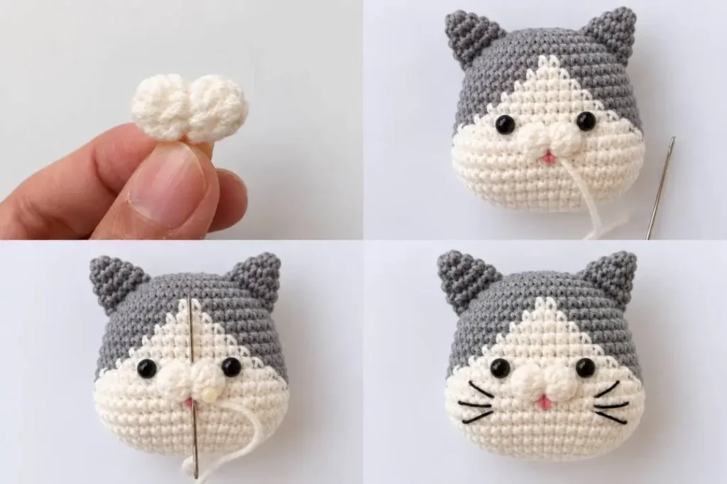 Schnauze der Katze häkeln und annähen