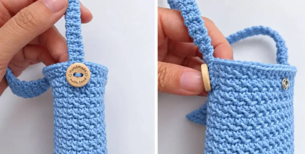 Schulterriemen häkeln bei der Handytasche mit Kuhmotiv häkeln
