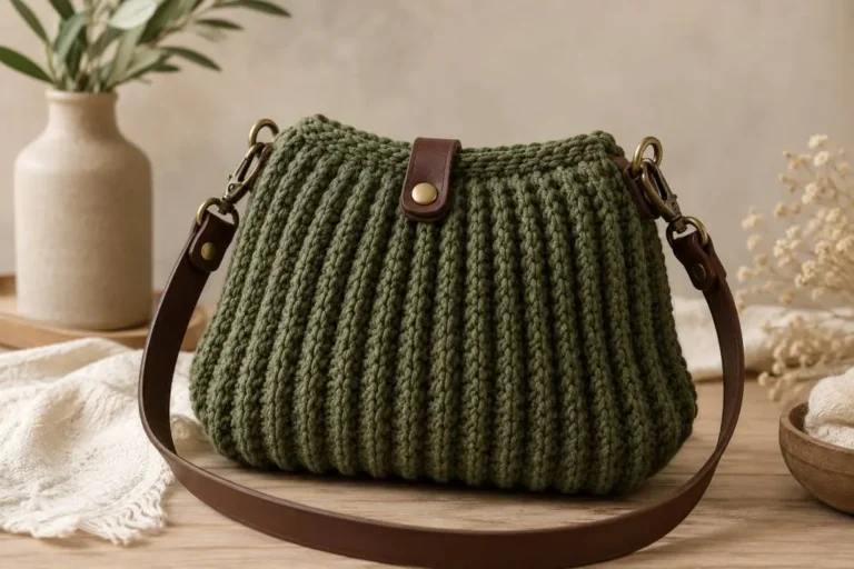 Rippenmuster Häkeltasche mit Futter und Reißverschluss im modernen Design